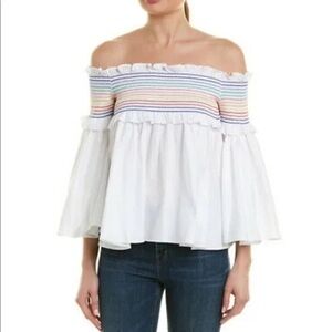 Anthropologie Greyson Off-The-Shoulder Rainbow Stripe Top XS NWOT
